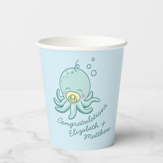 Schattigee Octopus Baby shower Kawaii Papieren Bekers (Achterkant)