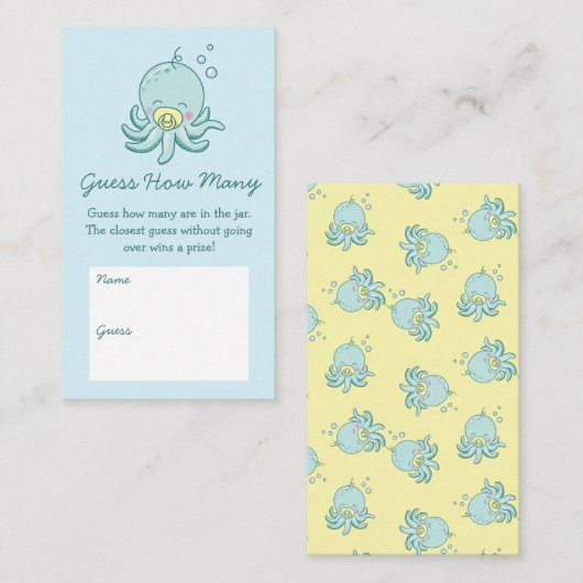 Schattigee octopus Baby shower Kawaii Raad eens ho Informatiekaartje (Voorkant / Achterkant)