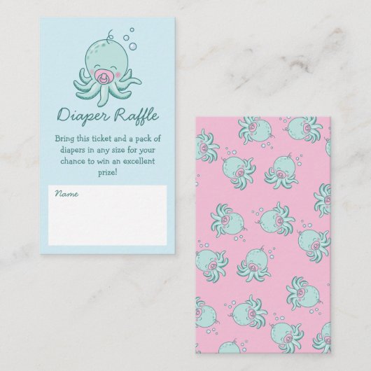 Schattigee Octopus Baby shower Kawaii Roze Luier R Informatiekaartje (Voorkant / Achterkant)
