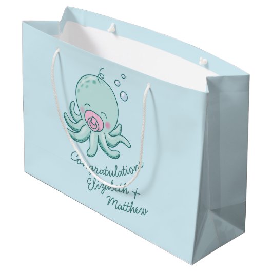 Schattigee Octopus Baby shower Kawaii Roze Meisje Groot Cadeauzakje (Achterkant Gekanteld)