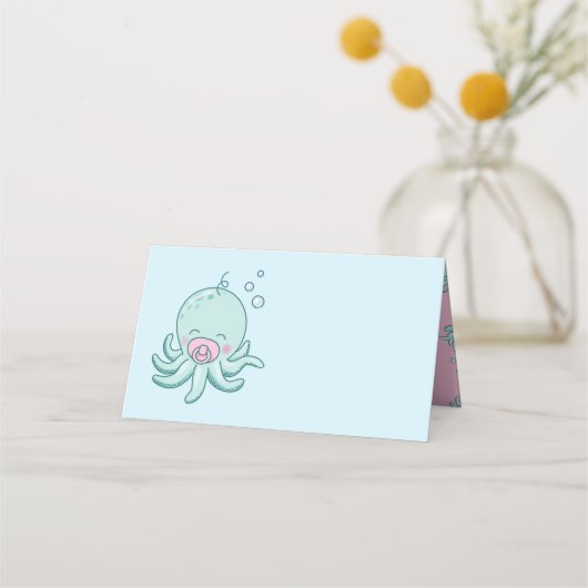 Schattigee Octopus Baby shower Kawaii Roze Meisje Plaatskaartje (Voorkant)