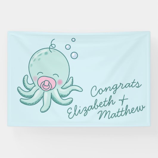 Schattigee Octopus Baby shower Kawaii Roze Meisje Spandoek (Horizontaal)