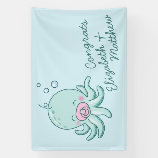 Schattigee Octopus Baby shower Kawaii Roze Meisje Spandoek (Verticaal)