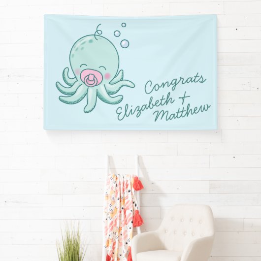 Schattigee Octopus Baby shower Kawaii Roze Meisje Spandoek (Insitu)