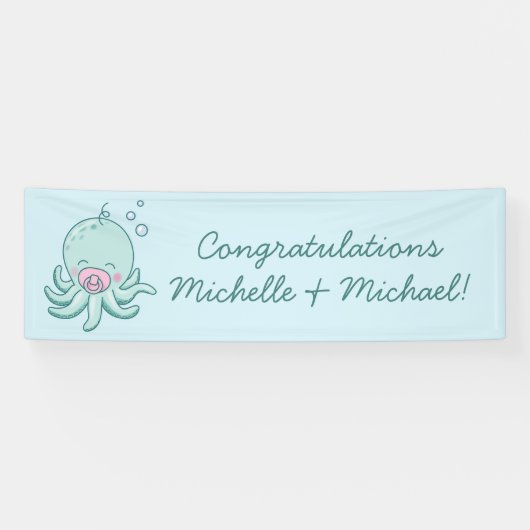 Schattigee Octopus Baby shower Kawaii Roze Meisje Spandoek (Horizontaal)