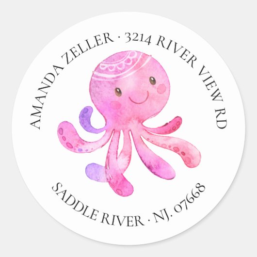Schattigee Octopus Baby shower retour adreslabel Ronde Sticker (Voorkant)