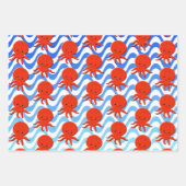 Schattigee Octopus Cartoon Blauwe Golven Inpakpapier Vel (Voorkant)