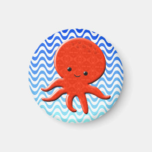 Schattigee Octopus Cartoon Blauwe Golven Magneet