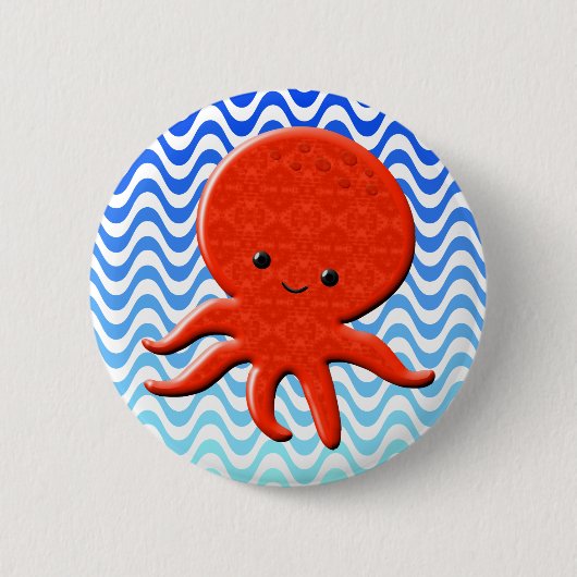 Schattigee Octopus Cartoon Blauwe Golven Ronde Button 5,7 Cm (Voorkant)