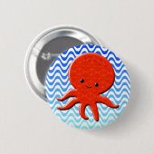 Schattigee Octopus Cartoon Blauwe Golven Ronde Button 5,7 Cm (Voorkant /achterkant)