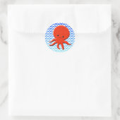 Schattigee Octopus Cartoon Blauwe Golven Ronde Sticker (Tas)