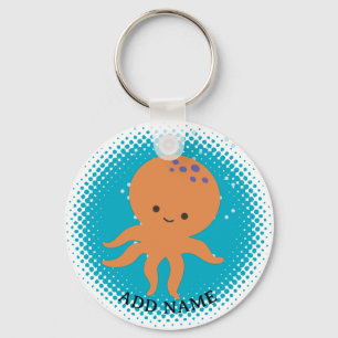 Schattigee Octopus Cartoon Blue Ocean Custom Name Sleutelhanger