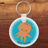 Schattigee Octopus Cartoon Blue Ocean Custom Name Sleutelhanger (Voorkant)