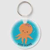 Schattigee Octopus Cartoon Blue Ocean Custom Name Sleutelhanger (Achterkant)