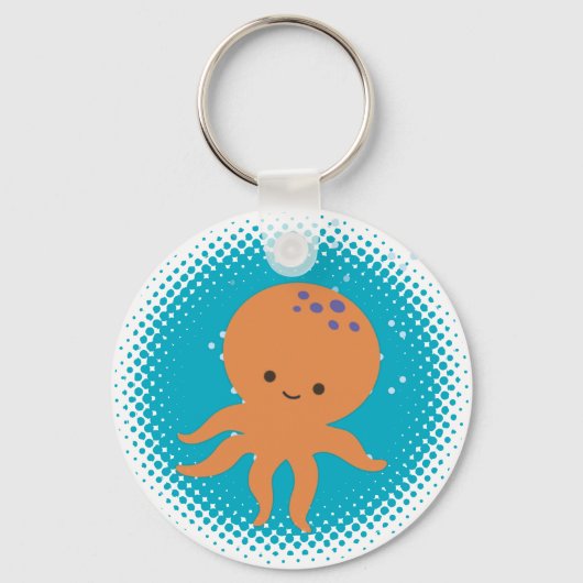 Schattigee Octopus Cartoon Blue Ocean Sleutelhanger (Achterkant)