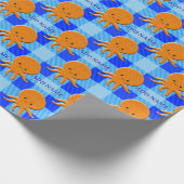 Schattigee Octopus Cartoon Blue Plaid Custom Name Cadeaupapier (Hoek)