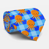 Schattigee Octopus Cartoon Blue Plaid Custom Name Stropdas (Opgerold)