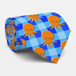 Schattigee Octopus Cartoon Blue Plaid Custom Name Stropdas