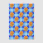 Schattigee Octopus Cartoon Blue Plaid Custom Name Tissuepapier (Voorkant)