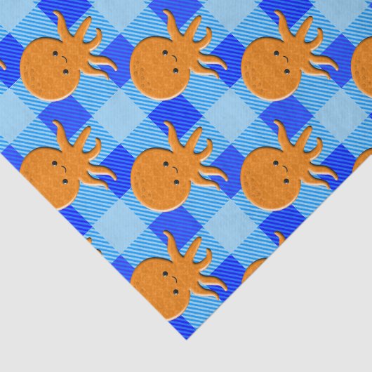 Schattigee Octopus Cartoon Blue Plaid Custom Name Tissuepapier (Detail)