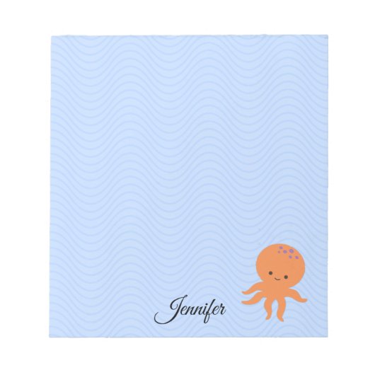 Schattigee Octopus Cartoon Blue Waves Aangepaste n Notitieblok (Voorkant)