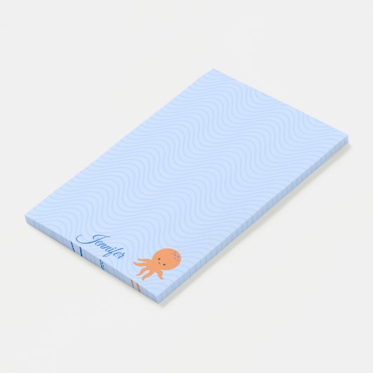 Schattigee Octopus Cartoon Blue Waves Aangepaste n Post-it® Notes (Schuin)