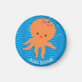 Schattigee Octopus Cartoon Blue Waves Pattern Magneet (Voorkant)