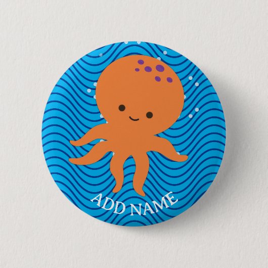 Schattigee Octopus Cartoon Blue Waves Pattern Ronde Button 5,7 Cm (Voorkant)
