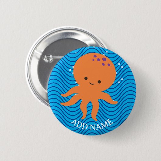 Schattigee Octopus Cartoon Blue Waves Pattern Ronde Button 5,7 Cm (Voorkant /achterkant)