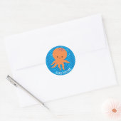 Schattigee Octopus Cartoon Blue Waves Pattern Ronde Sticker (Envelop)