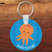 Schattigee Octopus Cartoon Blue Waves Pattern Sleutelhanger (Achterkant)