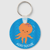 Schattigee Octopus Cartoon Blue Waves Pattern Sleutelhanger (Achterkant)