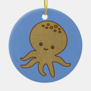 Schattigee Octopus Cartoon Borduurwerk Print Keramisch Ornament