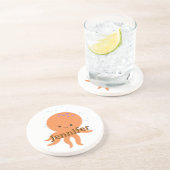 Schattigee Octopus Cartoon Gepersonaliseerd Naam Zandsteen Onderzetter (Zijkant)