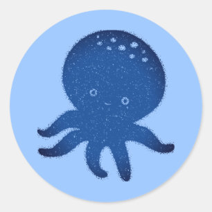 Schattigee Octopus Cartoon Oude Papier Print Ronde Sticker