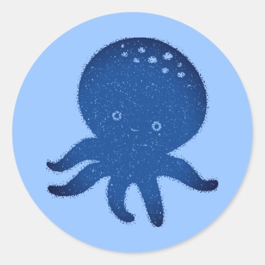 Schattigee Octopus Cartoon Oude Papier Print Ronde Sticker (Voorkant)