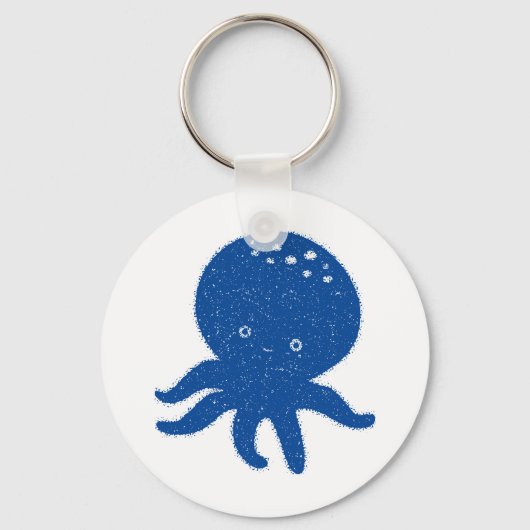 Schattigee Octopus Cartoon Oude Papier Print Sleutelhanger (Voorkant)