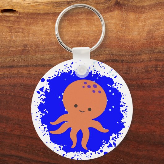 Schattigee Octopus Cartoon Paint Splash Sleutelhanger (Achterkant)