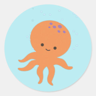 Schattigee Octopus Cartoon Pastel Blauw Ronde Sticker