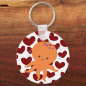 Schattigee octopus Cartoon rood hartpatroon Sleutelhanger (Voorkant)