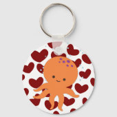Schattigee octopus Cartoon rood hartpatroon Sleutelhanger (Achterkant)