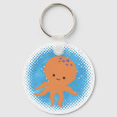 Schattigee Octopus Cartoon Waterverf Achtergrond Sleutelhanger (Voorkant)