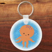 Schattigee Octopus Cartoon Waterverf Achtergrond Sleutelhanger (Voorkant)