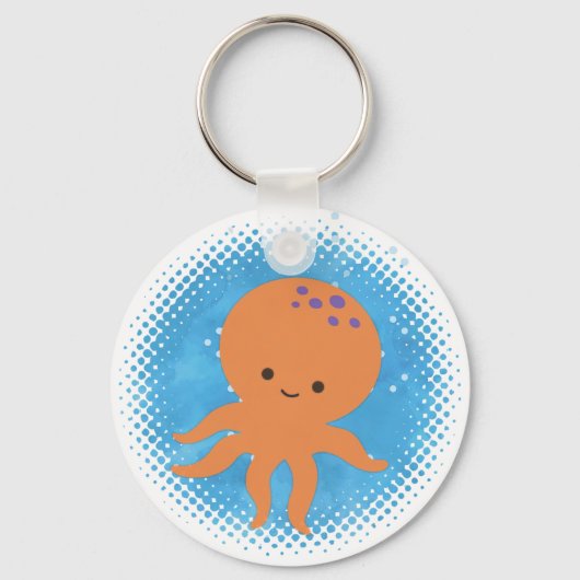Schattigee Octopus Cartoon Waterverf Achtergrond Sleutelhanger (Achterkant)