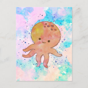 Schattigee octopus Cartoon Waterverf Briefkaart