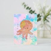 Schattigee octopus Cartoon Waterverf Briefkaart (Staand voorkant)