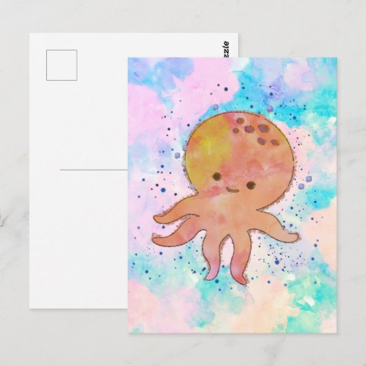 Schattigee octopus Cartoon Waterverf Briefkaart (Voorkant / Achterkant)