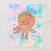 Schattigee octopus Cartoon Waterverf Briefkaart (Voorkant)