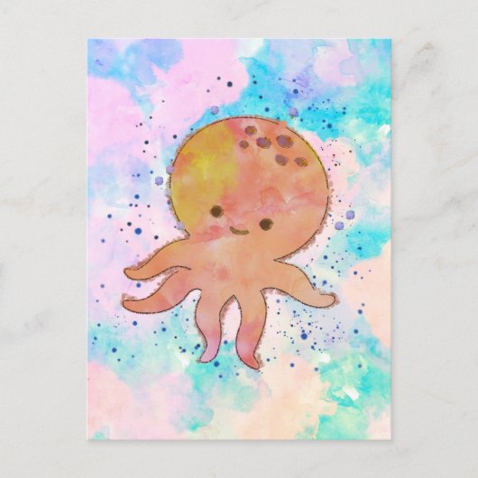 Schattigee octopus Cartoon Waterverf Briefkaart (Voorkant)