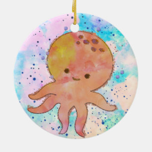 Schattigee octopus Cartoon Waterverf Keramisch Ornament